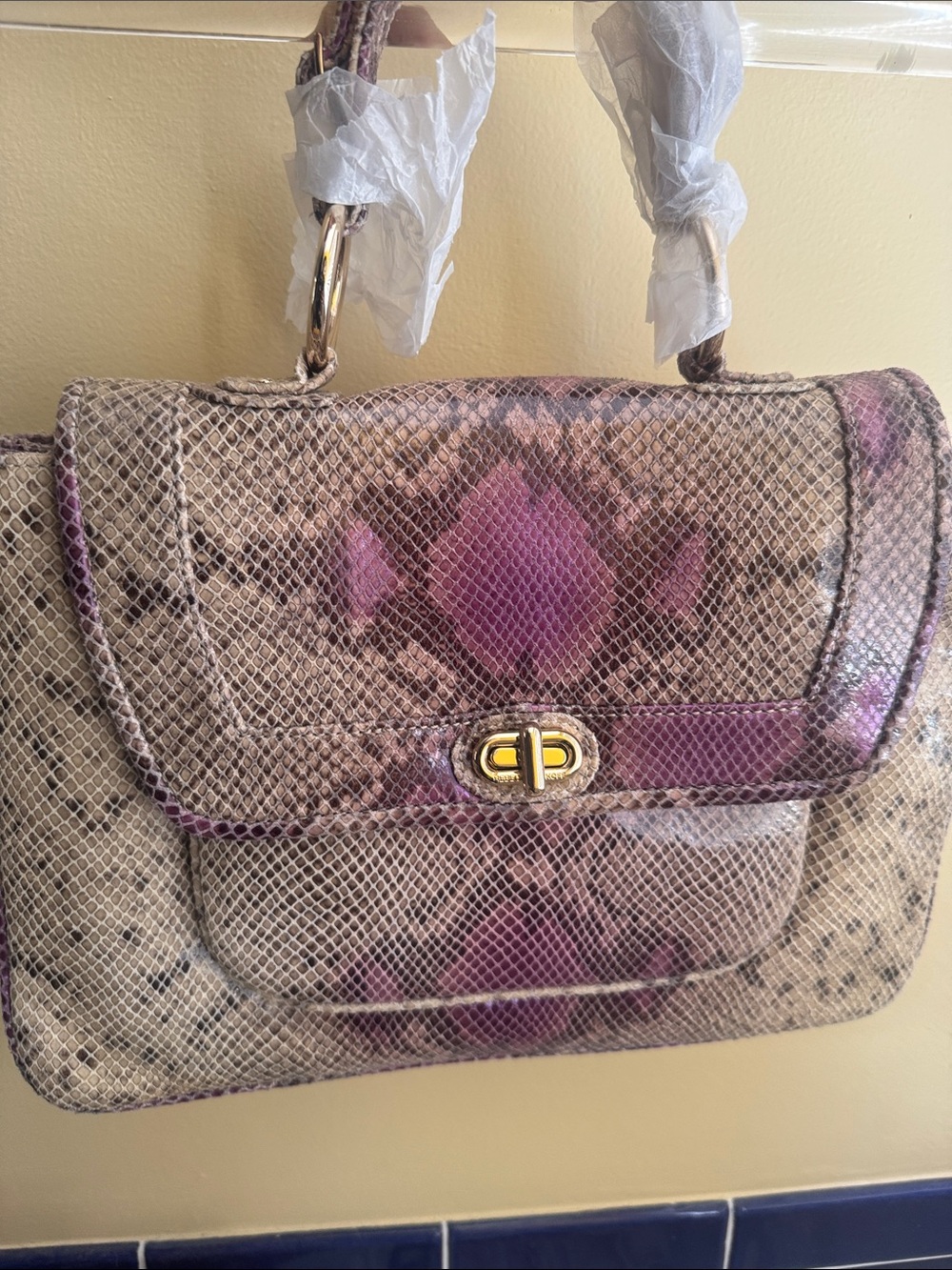 Rebecca Minkoff Python-Texture Satchel in Purple and Tan
